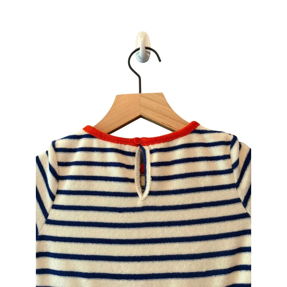 Mini Boden Kids Navy White Striped Terry Cloth Dress Red Ringer Neck 4-5Y G4671